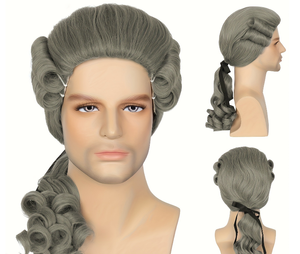 Juez Colonial onda larga peluca blanca disfraz de <span class=keywords><strong>Halloween</strong></span> peluca larga para hombre George Washington Cosplay rizado Caballero abogado peluca - Product Image 6