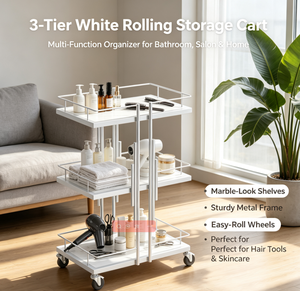 Chariot de rangement roulant moderne <span class=keywords><strong>à</strong></span> 3 niveaux en fer blanc avec 4 roues, étagères <span class=keywords><strong>à</strong></span> motif marbre, chariot professionnel pour salon, salle de bain, spa, maison - Product Image 1