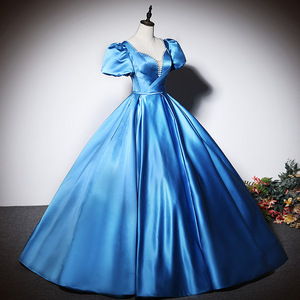 Blue Satin Ball Gown Sweetheart Neckline Empire Waistline Women Evening Dress For Art Exams Annual Meetings - Product Image 2