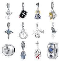 Pendentif Breloque Croix Œil d'Ange avec Fermoir de Positionnement, Perles, Bijoux, Accessoire de Bracelet, Zircon, Argent 925, Cuivre Plaqué, pour Femme, Soirée