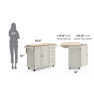 Carrito de Cocina <span class=keywords><strong>con</strong></span> Superficie de Madera Maciza, Gabinetes de Almacenamiento, Cajones, Isla de Cocina Móvil <span class=keywords><strong>con</strong></span> Ruedas para el Hogar - Product Image 1