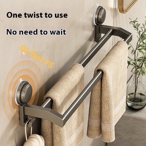 Bền Đôi Thanh Khăn Giá Đấm Miễn Phí Súng Grey Hút Cup Treo Tường Móc Lưu Trữ Cho Nhà Phòng Tắm - Product Image 2