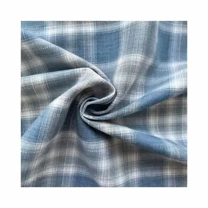 Wholesale High Quality Light blue 62%Polyester35%Cotton3%Spandex fibre Plaid Fabric Custom Fabric For Shirt and Skirt