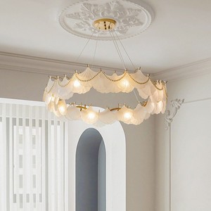 Luminaire suspendu en forme d'anneau en verre nacré style crème blanc chaud, design luxueux, pour chambre à coucher et salle à manger - Product Image 1
