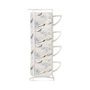 Ensemble <span class=keywords><strong>de</strong></span> tasses à cappuccino en aluminium pour fêtes modernes All-Pie Tasses à thé 210ML empilables Ensemble <span class=keywords><strong>de</strong></span> <span class=keywords><strong>4</strong></span> tasses avec support (blanc) - Product Image 1