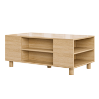 Table basse en bois avec détails ondulés naturels, multi-rangements, table à cocktails avec compartiment latéral ouvert pour le salon