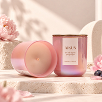 AIKUN Emballage personnalisé haute capacité, pot en verre avec couvercle en métal rose irisé, bougie parfumée pour la fragrance d'intérieur