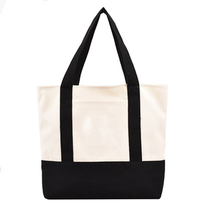 Sac fourre-tout en <span class=keywords><strong>toile</strong></span> <span class=keywords><strong>de</strong></span> coton moyen personnalisé avec impression <span class=keywords><strong>de</strong></span> logo, poche vierge et fermeture éclair, poignée longue pour l'épaule, avec cordon en ruban - Product Image 3