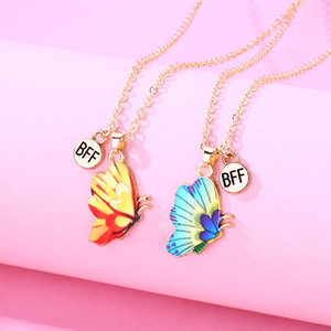 Go Party 2 uds Set Boho BFF <span class=keywords><strong>amistad</strong></span> mariposa colgante collar colorido aceite goteo esmalte tarjeta collares para niñas niños - Product Image 5
