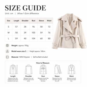 Manteau trench court ceinturé pour femme, col à revers large, ceinture à nouer, <span class=keywords><strong>épaulette</strong></span>s, 8 couleurs, tailles S-L, vêtement d'extérieur printemps - Product Image 2