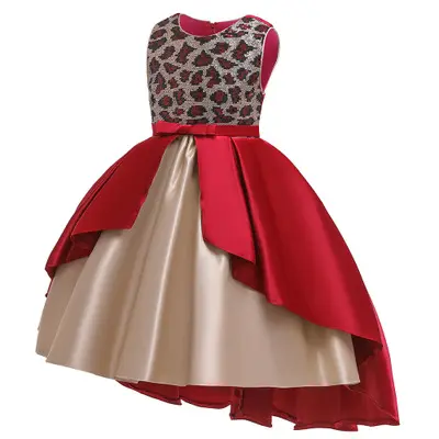 2020 elegante Hochzeit kleid mädchen leopard pailletten prinzessin kleid kinder party laufsteg baby kinder abendkleid kleid