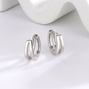Boucles d'oreilles créoles double couche en argent sterling 925, couleur argent noir, pour femmes et hommes, plaqué rhodium, cadeaux de mariage et quotidiens - Product Image 2