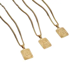 JINQI Hot Sale Excellent Cuban Link Chain Initial letter Pendant Necklace Gold necklace For Men Boy