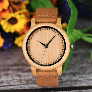 Quickshipment <span class=keywords><strong>BOBO</strong></span> BIRD Reloj informal <span class=keywords><strong>de</strong></span> madera <span class=keywords><strong>de</strong></span> bambú con correa <span class=keywords><strong>de</strong></span> cuero - Product Image 3