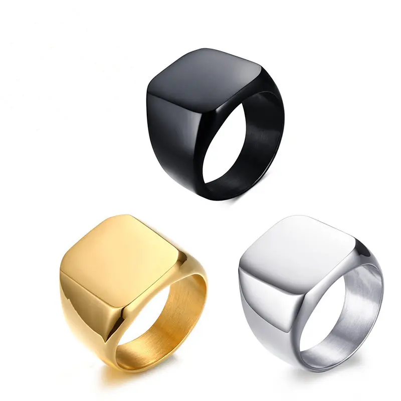 Fashion Fine jewelry ring men finger ring custom gold plated stainless steel signet ring
