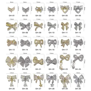 Encantos luxuosos para unhas, de ouro, prata, laço, zircônia, joias para unhas, decoração 3d, novo, 2023