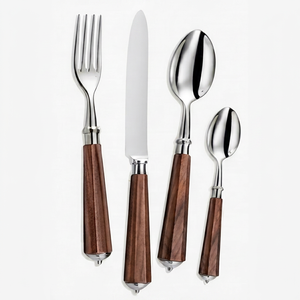 Ensemble de couverts modernes avec manches en bois, en acier inoxydable, compatibles lave-vaisselle, pour la table de mariage - Product Image 1