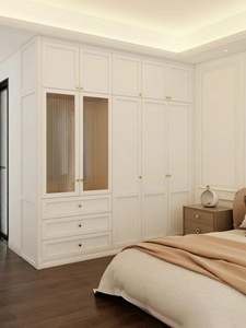 America Style Bedroom Furniture <b>Wooden</b> <b>Wardrobe</b> Lacquer Solid Wood <b>Wardrobe</b> with Glass - Product Image 2