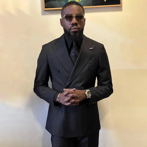 Trajes Formales Negros <span class=keywords><strong>para</strong></span> Hombre, Corte Regular, Doble Botonadura, Solapa Puntiaguda, Trajes Masculinos a Medida, Terno de 2 Piezas, Conjunto de Chaqueta y Pantalones - Product Image 1