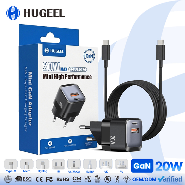 Wholesale 20w Type C Charger PD Fast Charging USB C Wall Charger with Cable Kit Portable Mini GaN Charger for Phone Tablet Watch
