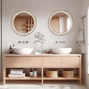 <b>Round</b> Wall <b>Mirror</b> 27.5 Inches Wooden Farmhouse Circle <b>Mirror</b> For <b>Bathroom</b> Bedroom Entryway Living Room Kitchen - Product Image 4