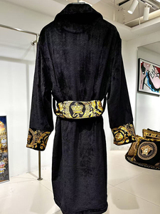 <span class=keywords><strong>Accappatoio</strong></span> in Velluto Stile Europeo Traspirante Stampato Nero e Oro a Maniche Lunghe per <span class=keywords><strong>Uomo</strong></span> - Product Image 6