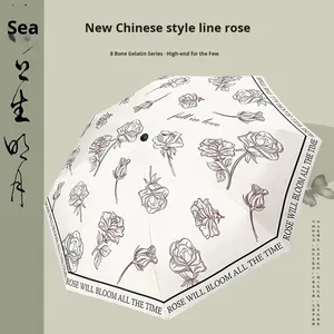 Nouveau style pastoral, <span class=keywords><strong>parapluie</strong></span> double couche en colle <span class=keywords><strong>de</strong></span> couleur <span class=keywords><strong>haut</strong></span> <span class=keywords><strong>de</strong></span> <span class=keywords><strong>gamme</strong></span>, léger et luxueux, imprimé <span class=keywords><strong>de</strong></span> roses, pour femmes, résiste aux rayons UV - Product Image 2