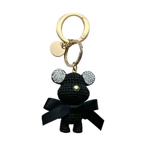 New teddy bear rhinestone rubber key chain custom bag charm pendant promotion gifts car luxury keychains