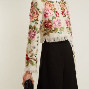 Manteau en mélange de lin pour femme, broderie florale, collection automne 2023, grandes tailles, veste courte tissée, col rond standard, décontractée, livraison en 7 jours - Product Image 3