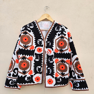 Elegante chaqueta de Tweed blanco para invierno otoño nueva llegada Chaqueta corta de cuello relleno de algodón Suzani bordado Diseño Floral botón - Product Image 1