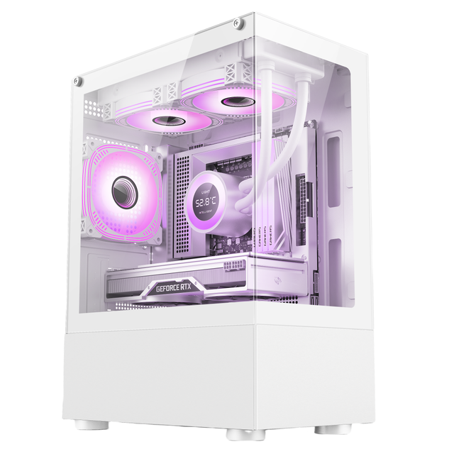 Custom White Glass Computer Case Multi Cooling Fan Support Reliable Quality Desktop Gaming PC Aluminum Alloy Material for Server