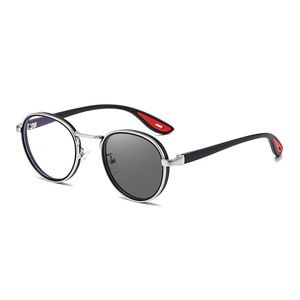 Fashionable Punk Style Full Rim Metal Frame Polarized <b>Sunglasses</b> UV400 Lenses Color Changing UV Resistant Unisex Outdoor Model - Product Image 3