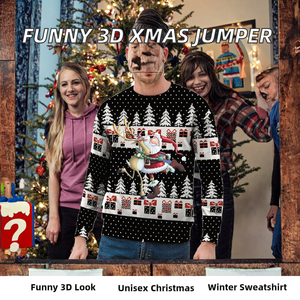 Sudadera navideña con cuello redondo, divertida, 3D, unisex, suéter navideño con cuello redondo para hombre y mujer, suéter navideño con diseño de Papá Noel y renos, regalo navideño - Product Image 2