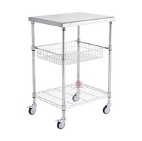 Chariot de stockage Boltless de chariot d'étagère de fil d'acier inoxydable de Trois-Couche