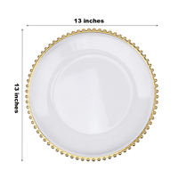 Vente en gros pas cher Plaques de présentation en plastique réutilisables de 13 pouces à bordure dorée perlée pour décoration de mariage transparente