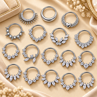 Bague clicker à charnière en titane pour septum CRYSPURE pour enfants, avec feuilles et cœurs en CZ or et argent, bijou de piercing pour le nez et le corps
