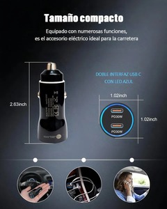 Chargeur rapide de voiture 60W PD pour appareils intelligents Type-C 2 ports avec câble de 1 m compatible avec iPhone/<span class=keywords><strong>Samsung</strong></span>/Android, charge rapide des smartphones - Product Image 6