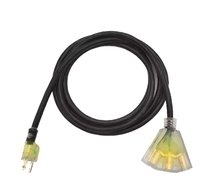 Câble d'alimentation 3 broches SJTW noir, rallonge extérieure avec voyant lumineux, 13 ampères, prise US standard NEMA, extrémité femelle, rallonge 12/3