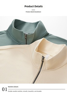 Sudadera Personalizada con Logotipo, 330 g/m², 100 % Algodón |   Chaqueta con Cierre y <span class=keywords><strong>Cuello</strong></span> Alto |   Sudadera Deportiva Casual Estilo Preppy para <span class=keywords><strong>Hombre</strong></span> - Product Image 2