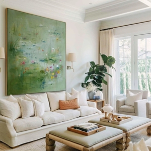 Grande peinture murale encadrée verte, art abstrait, peinture à l'huile texturée 3D faite à la main, décoration de <span class=keywords><strong>salon</strong></span>, peinture sur toile de jardin aquatique - Product Image 4