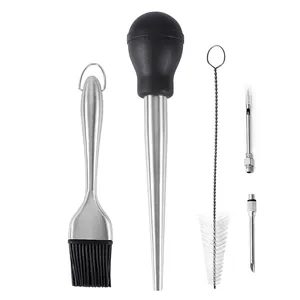 Professional Turkey Baster with Cleaning Brush and Marinade Tools, Stainless Steel Turkey Baster