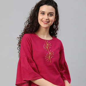 Coton flammé Patch travail haut pour femmes Boho Chic décontracté été Blouse confortable coloré Style de tous les jours avec motif décoration - Product Image 1