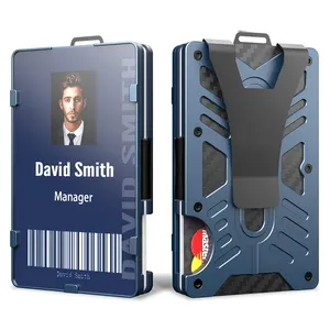 Dompet kartu kredit ramping pemegang kartu hadiah transparan pemblokir RFID dompet kartu kredit Aluminium asli saku dompet minimalis klip uang