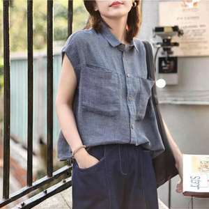 2026 New <b>Summer</b> Wholesale Retro Textured Loose Cotton <b>Linen</b> Print Simple Polyester <b>Shirt</b> Blouse French Chic Mori Girl Short - Product Image 3