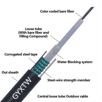 Câble à fibre optique GYXTW blindé aérien, à gel, multi-tubes lâches, certifié CE, gaine noire, emballage extérieur en acier et bois