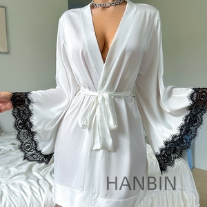 Set <span class=keywords><strong>Camicia</strong></span> <span class=keywords><strong>da</strong></span> <span class=keywords><strong>Notte</strong></span> e Vestaglia <span class=keywords><strong>da</strong></span> <span class=keywords><strong>Donna</strong></span> Personalizzabile con Logo, in Raso a Maniche Lunghe, Scollo a V, Asciugatura Rapida, Vita Elastica, per Casa e <span class=keywords><strong>Notte</strong></span> Estiva - Product Image 4