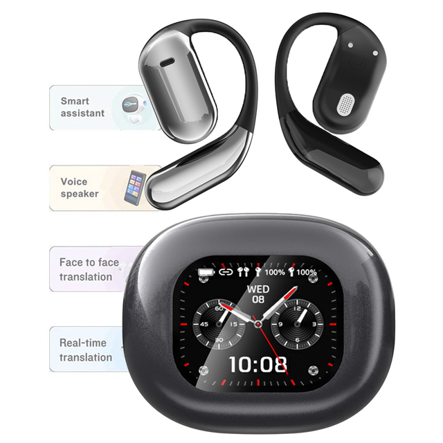 Q16S Pro OWS Earhook Wireless Headphone with CE FCC Rohs Support Online & Offline Translation Touch Screen Bluetooth Earphone