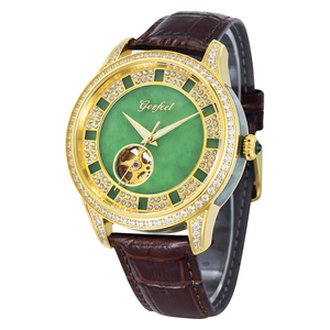 Reloj de Lujo para Pareja con Esfera Verde, Bisel de Diamantes, Mecanismo Automático y Correa de Cuero - Product Image 4