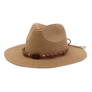 Nouveau Chapeau de Soleil Unisexe en Paille de Papier pour Printemps-Été, Style Jazz, pour Voyage et Extérieur, avec Perles en Bois - Product Image 2