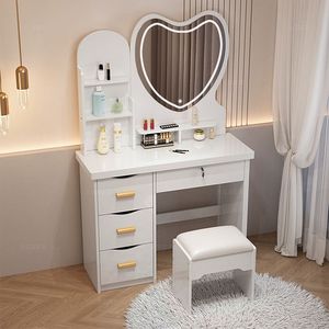 Cómoda Moderna de Madera de Roble Macizo con Espejo Iluminado LED, Almacenamiento, Ecológica y Duradera, Mueble para Dormitorio - Product Image 1